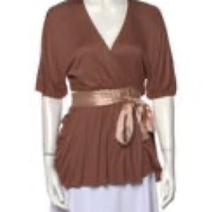 Ulla Johnson Deep V Neck 3/4 Quarter Length Blouse with Wrap Around Tie SZ Small